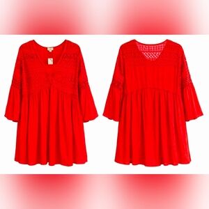 Elegant Coral Red Lace Dress By AVENUE NWT 26/28